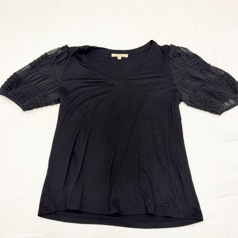 les sereins black sheer puff sleeve top